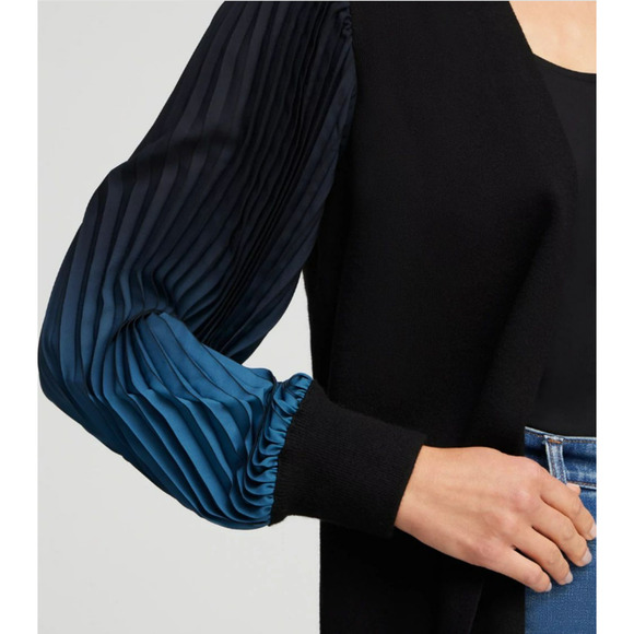 Chico's Cashmere Blend Pleated Sleeve Cardigan Sweater XXL / 4 Black Blue Open - Picture 3 of 9
